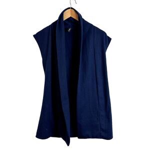 JM Fleurette Navy Blue Longline Fleece Vest L Large Lagenlook